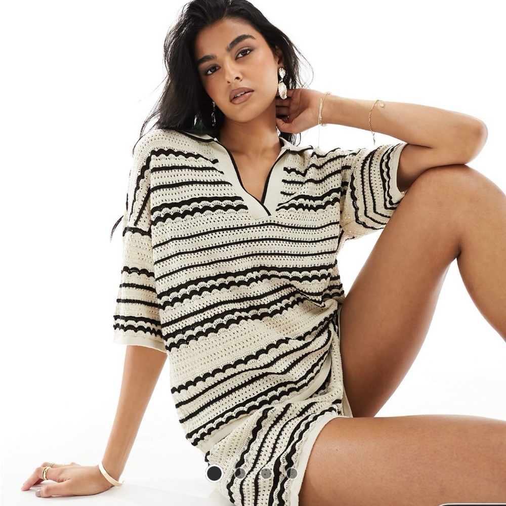 Striped Knit Coord Shirt & Shorts Set